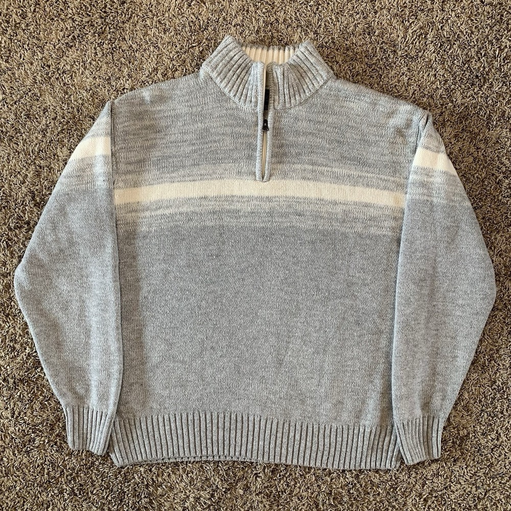 Park Slope Sweater Mens XL Gray White 1/4 Zip Layering Ski Lodge Preppy